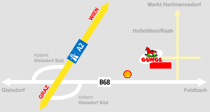 Anfahrsplan zum "Spielzeugmarkt Gungl" in Hofstätten bei Gleisdorf